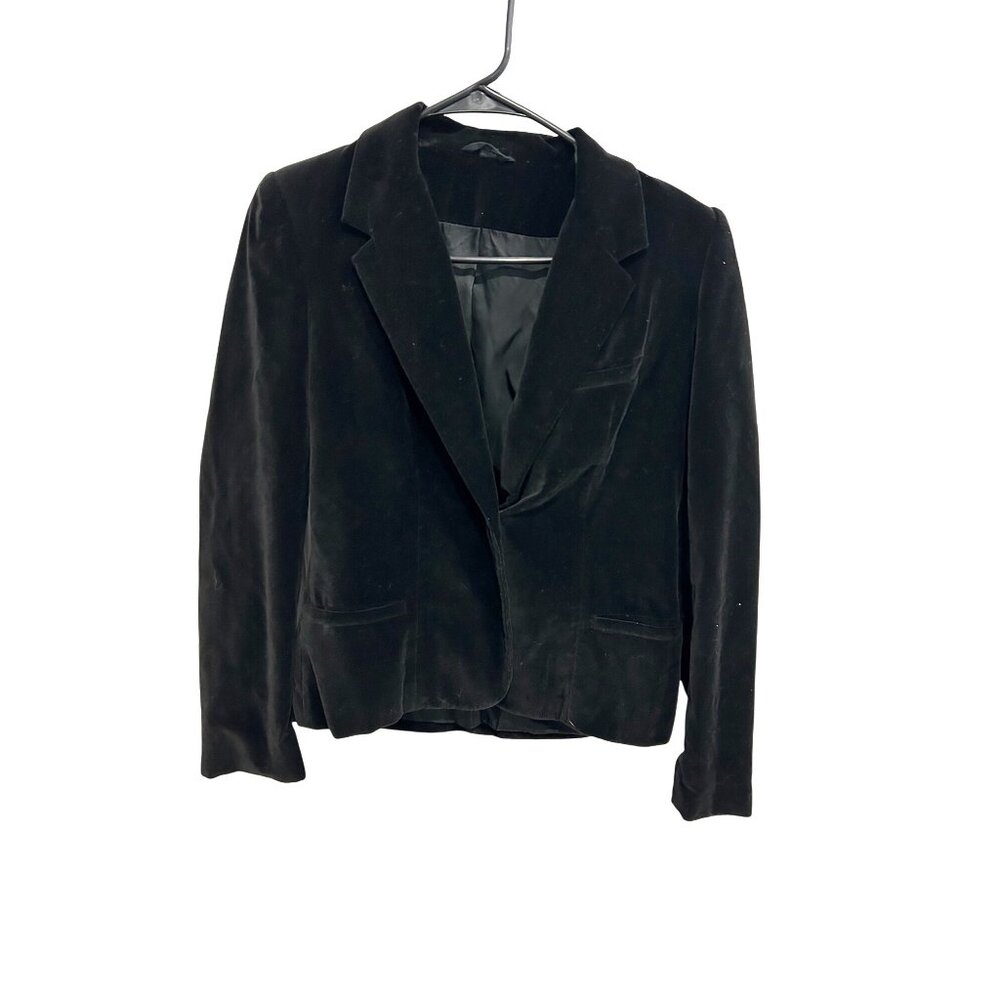 Vintage Black Velvet Blazer Jacket Silver Unicorn Size 5 Single Button Closure